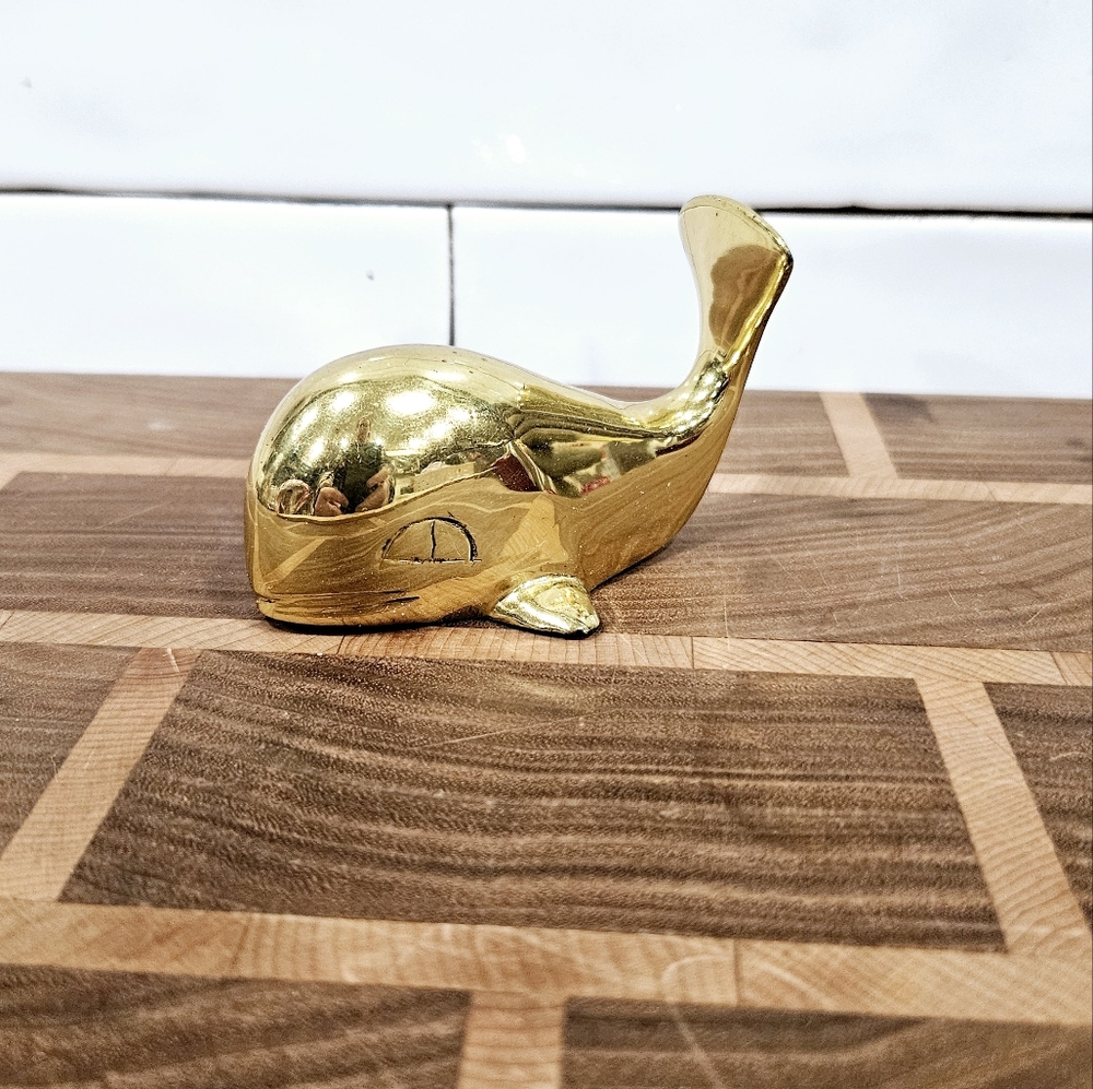 Antique Hampton Brass 1" Whale Made in India Figurine Paperweight